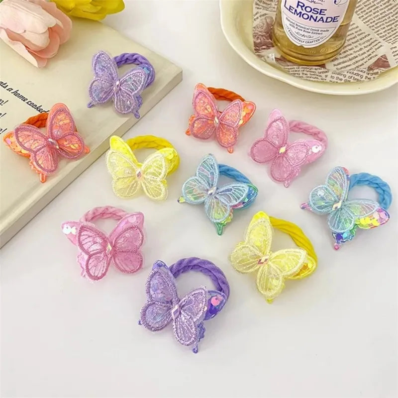 2PCS Sequin Butterfly Hair Ties for Girls – Elastic Ponytail Bands