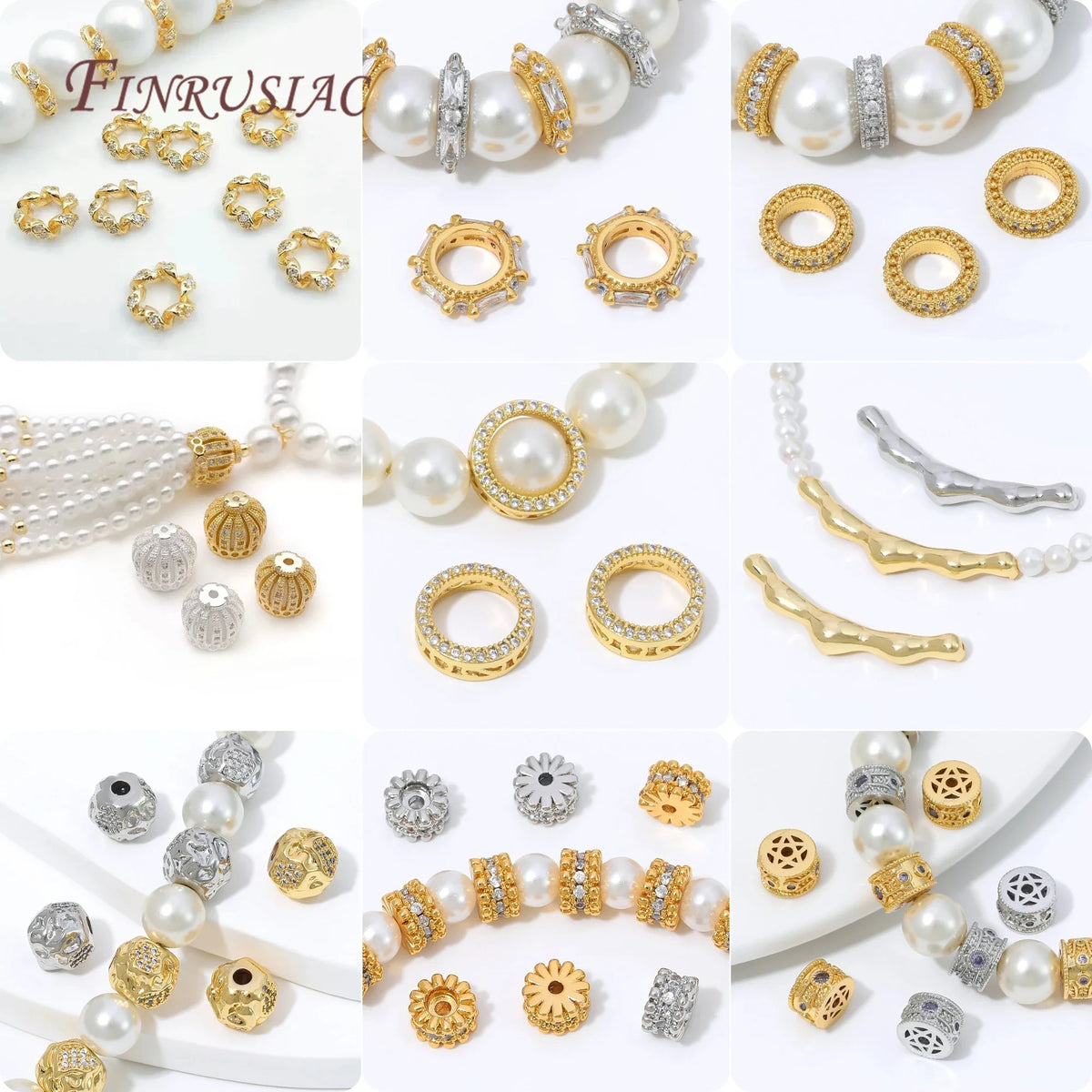 18K Gold Plated Zircon Oval Charm & Spacer Beads | DIY Jewelry