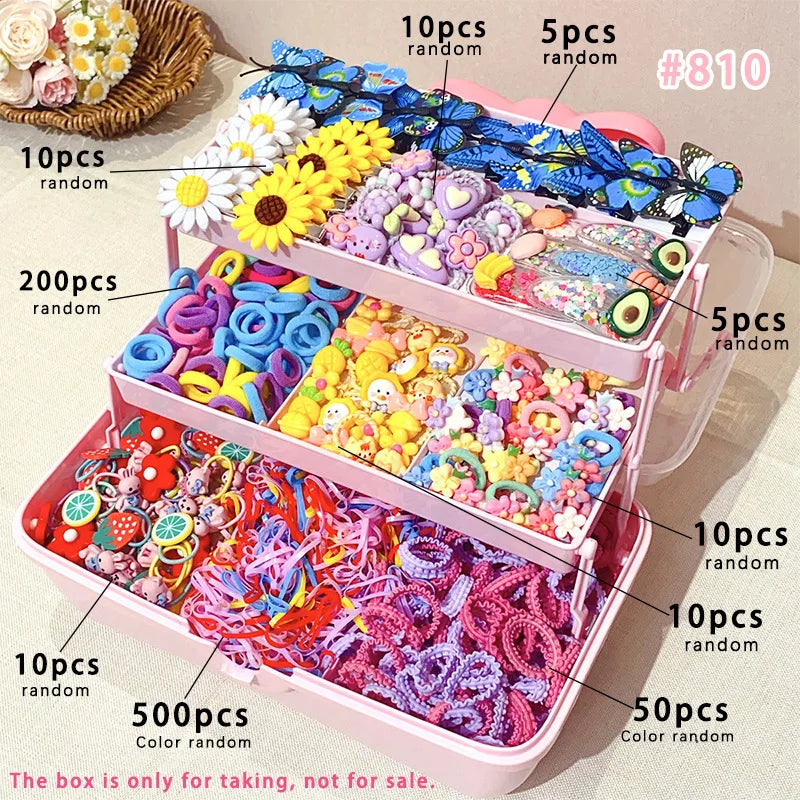 850PCS Girls Grosgrain Ribbon Hair Ties & Elastic Hair Bands