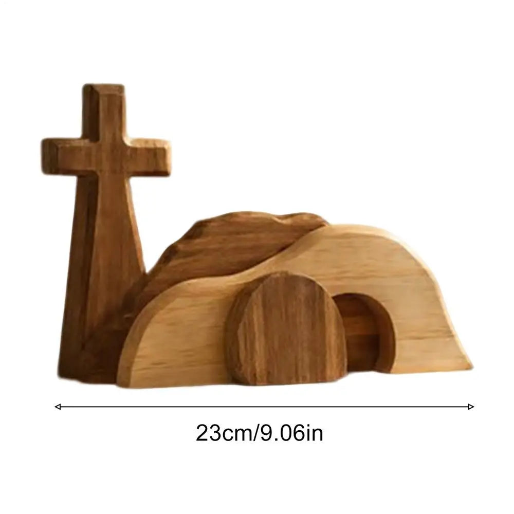 Wooden Easter Empty Tomb Cross Scene Figurine | Home & Church