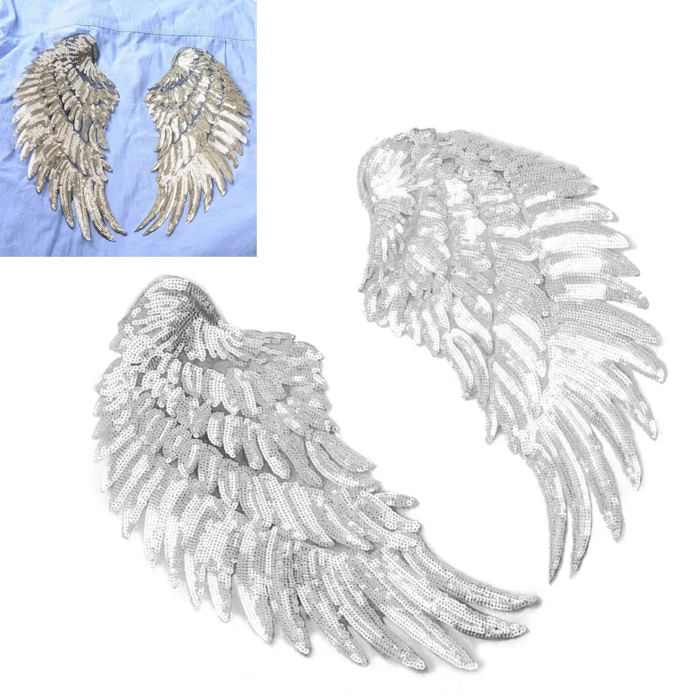 Silver Angel Wings Sequin Iron-On Patches | DIY Appliqués