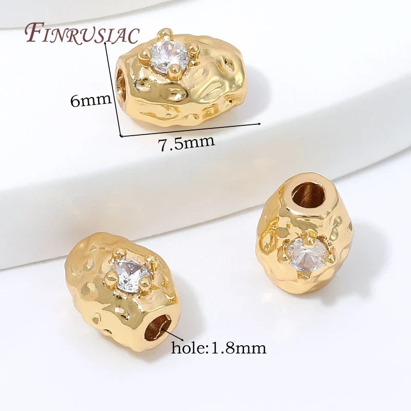 18K Gold Plated Zircon Oval Charm & Spacer Beads | DIY Jewelry