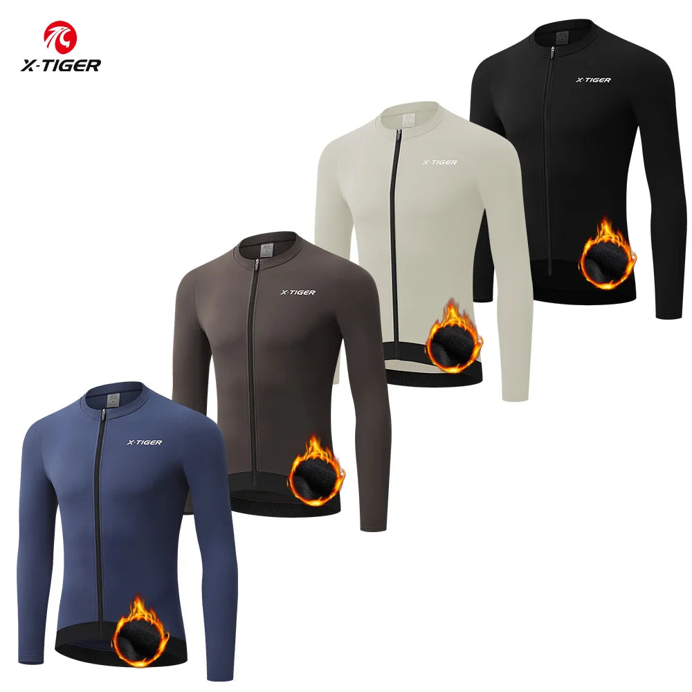 X-TIGER Winter Thermal Fleece Cycling Jersey | Long Sleeve MTB