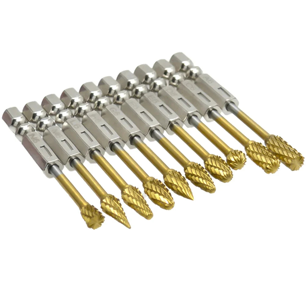 10-Piece 1/4" Carbide Burr Set – Metal & Wood Rotary File Kit