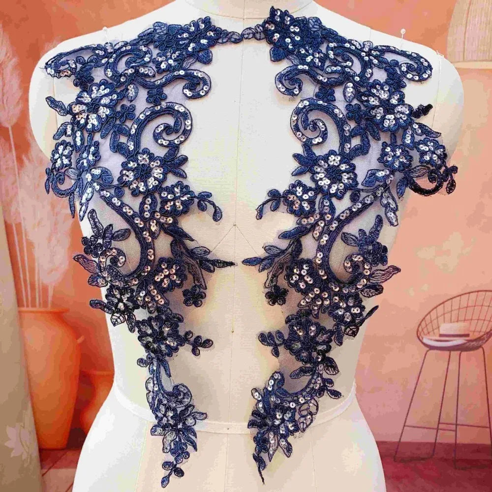 2Pcs Sequin Embroidery Flower Applique Patch – Lace Tulle