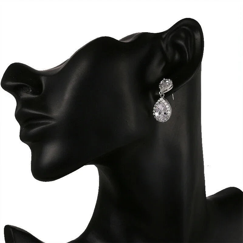 Women's Silver Plated White Stud Drop Earrings | Wedding Gift