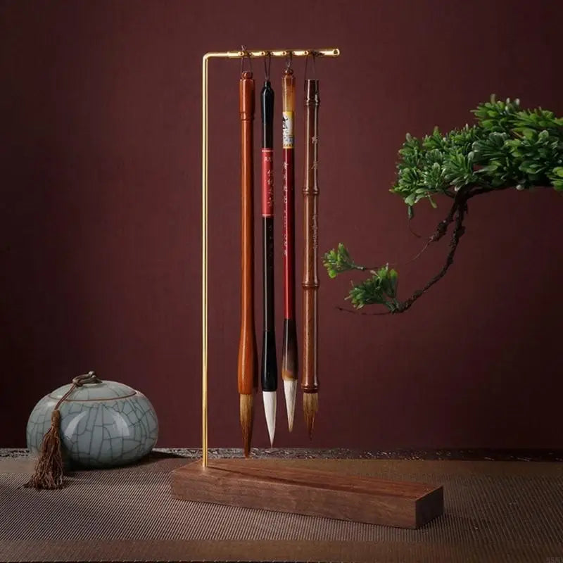 Wooden & Metal Paint Brush Holder Stand – 4-Row Drying Rack