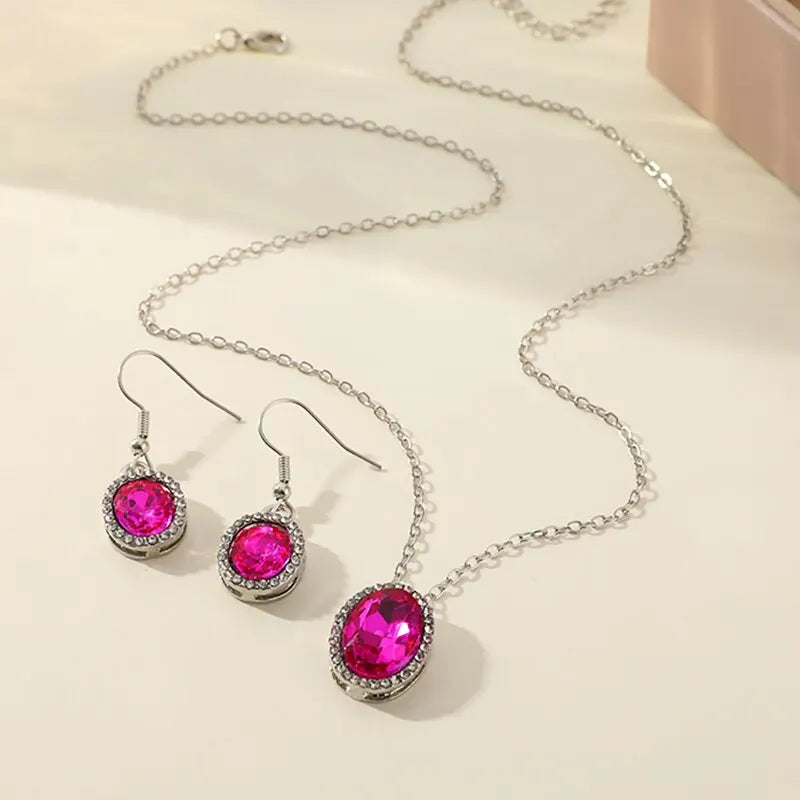 Crystal Oval Jewelry Set – Necklace, Earrings & Ring for Women