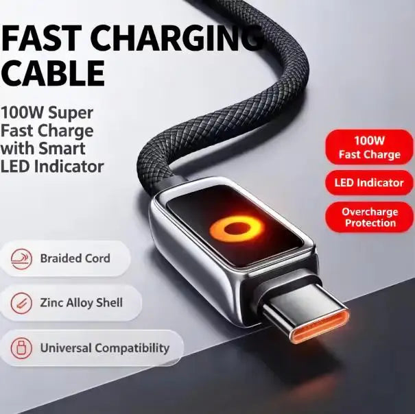 100W USB-C Fast Charge Cable 1.2M – 6A Auto Power Off