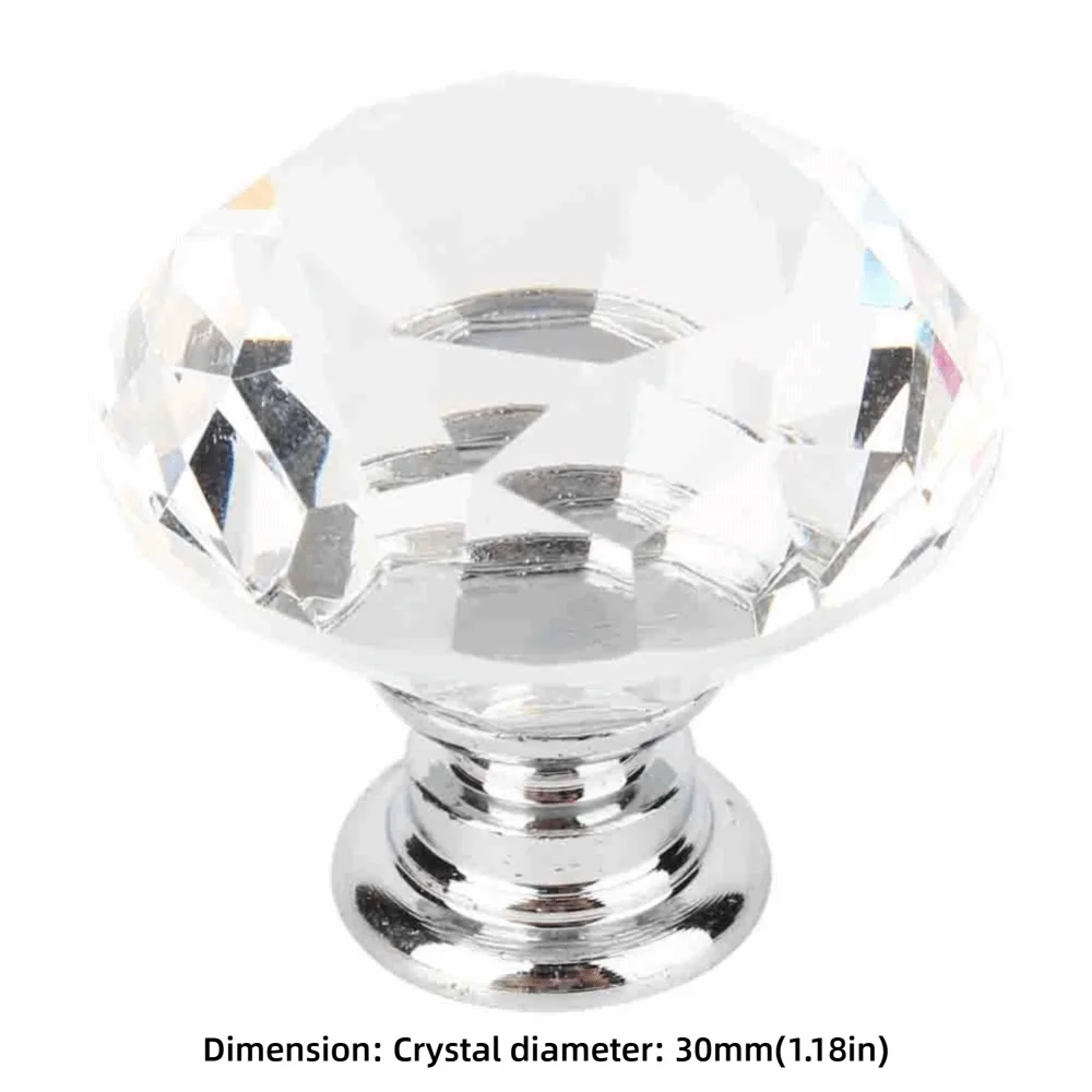 10pcs Crystal Glass Cabinet Knobs 30mm Silver Drawer Pulls