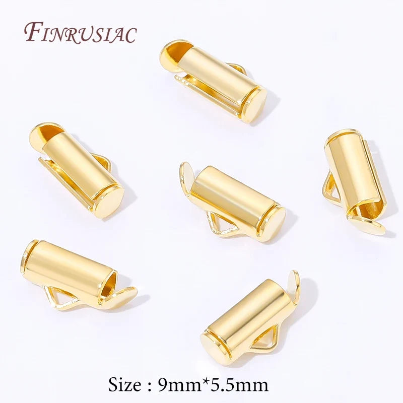 18K Gold Plated Crimp End Caps Slider Clasp Tubes – 10/20Pcs