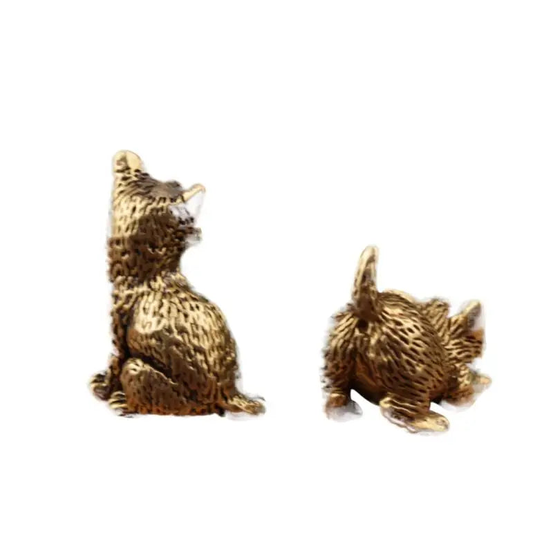 Brass Cat Figurine Vintage Miniature Tea Pet Desk Ornament