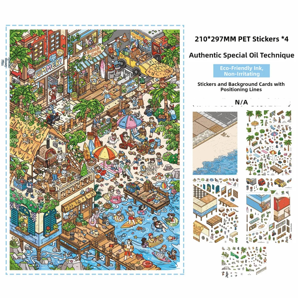 3D Stacking Travel Scene Stickers – PET Die-Cut Scrapbook Sheets