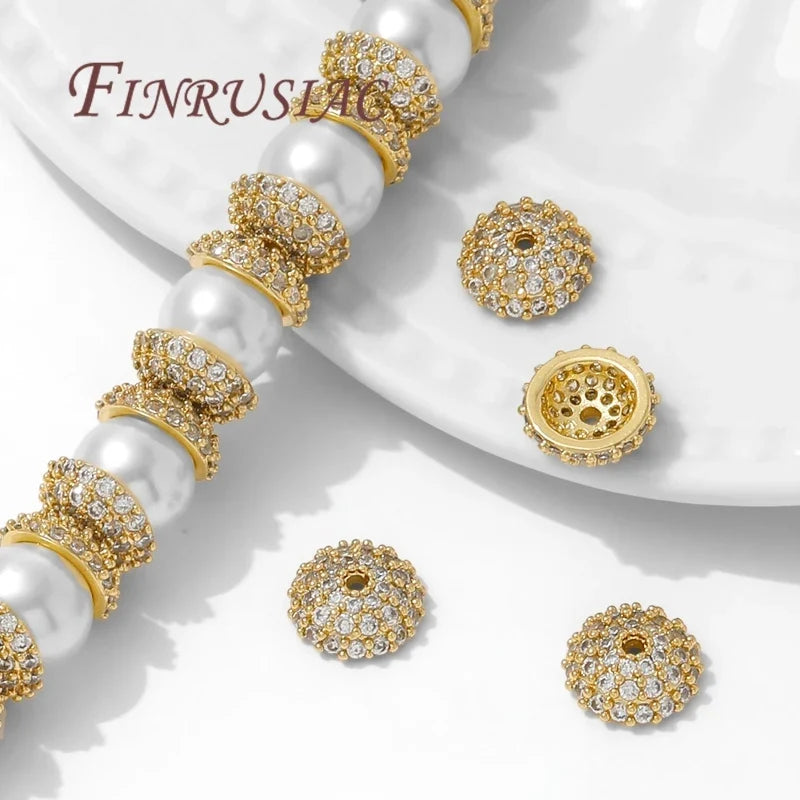 8.5mm Zircon Flower Bead Caps – 18K Gold Plated Brass DIY Jewelry