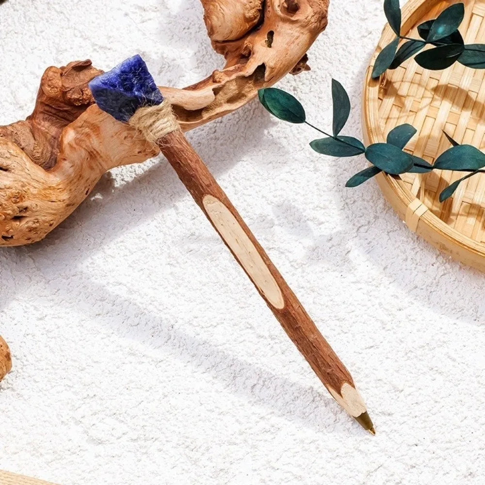 Handmade Natural Crystal Ballpoint Pen – Wooden Wand Writing Pen