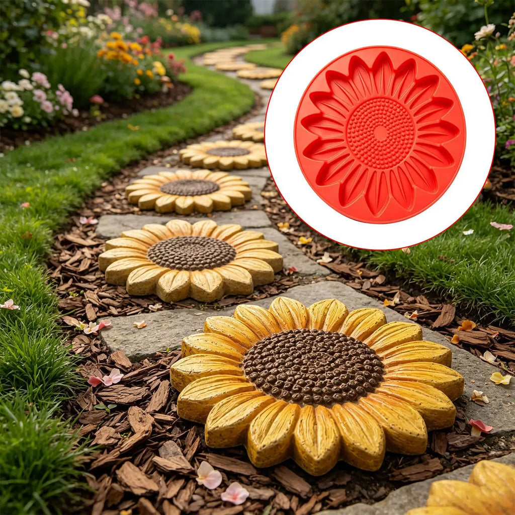 Sunflower Concrete Stepping Stone Mold – Reusable Round Paver