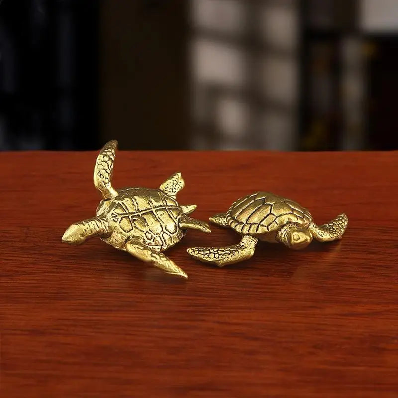 Mini Solid Brass Sea Turtle Figurine – Antique Hand-Carved Decor