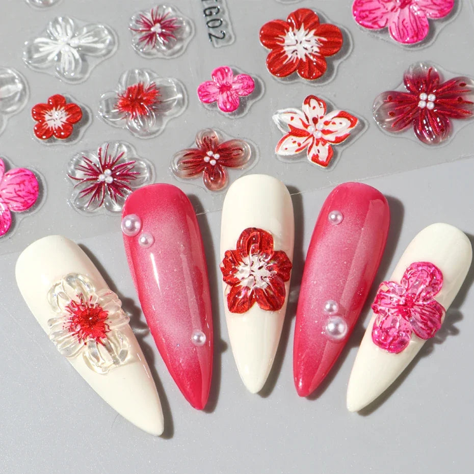 3D Floral Nail Art Stickers – Cherry Blossom Spring Decals