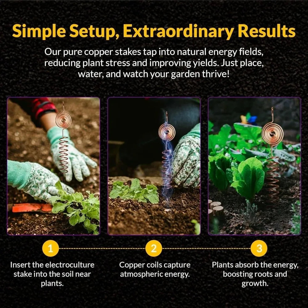 3pcs Copper Coil Electroculture Plant Stakes | Garden Support