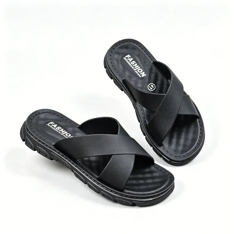 Men's Faux Leather Thick Sole Open Toe Beach Sandals