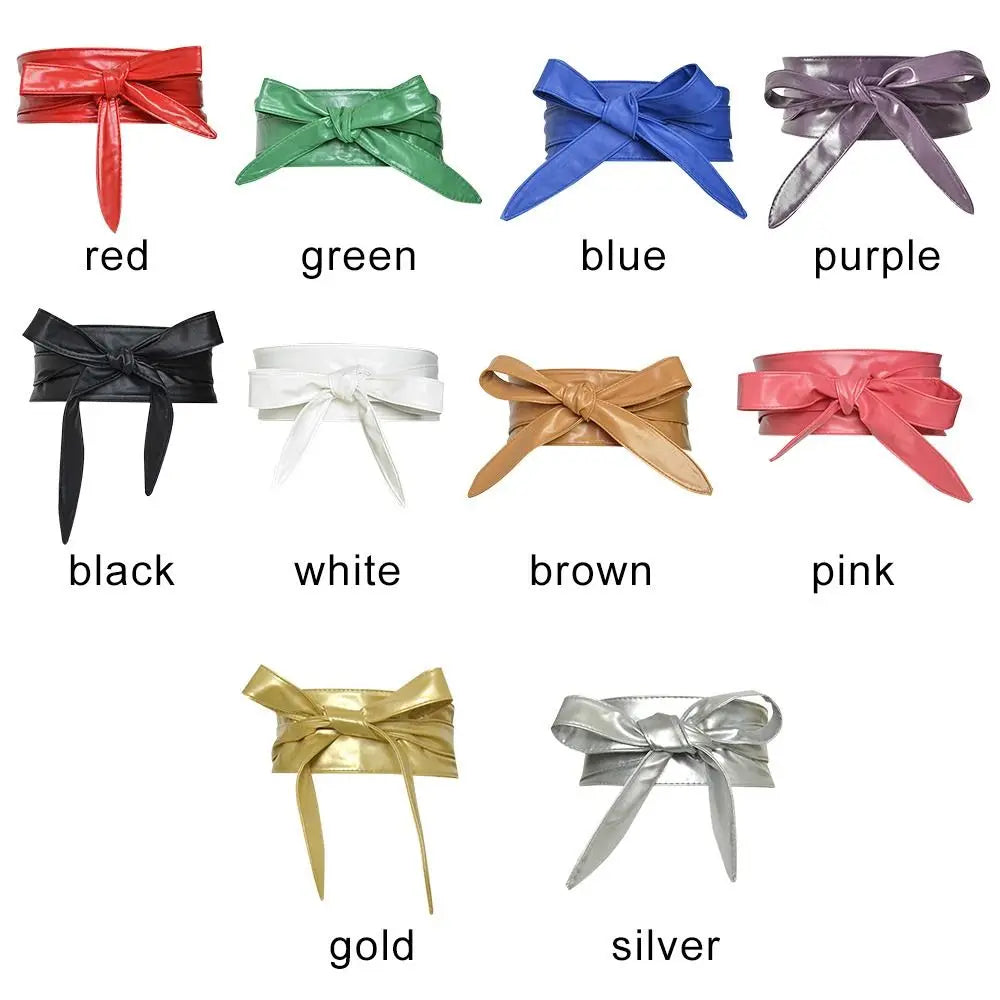 Women's Wide Bowknot Belt – PU Leather Lace-Up Waist Cincher