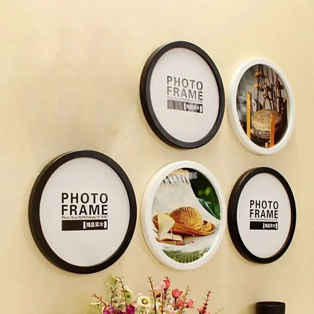 Wooden Round Picture Frame Wall Mounted Circle Photo Holder