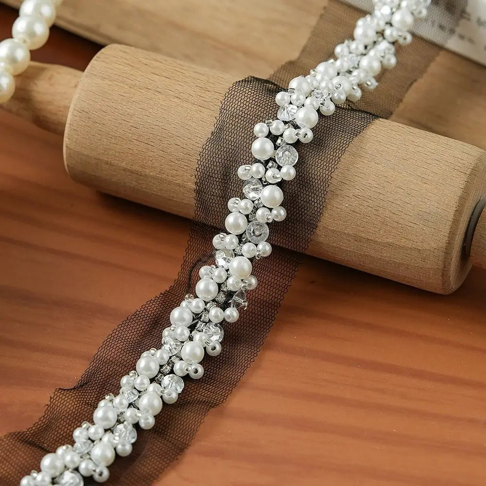Pearl Beaded Rhinestone Lace Trim Ribbon for DIY Sewing