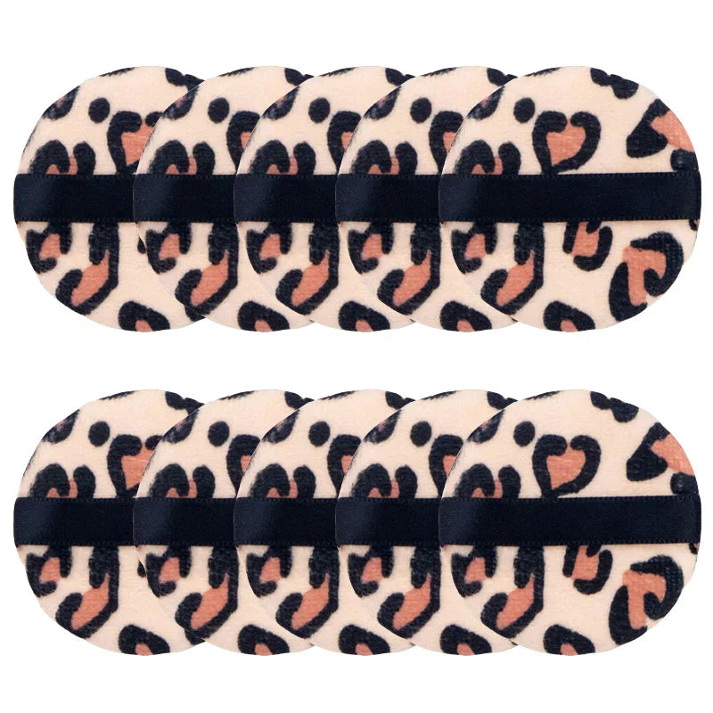 Leopard Print Velvet Powder Puff Set | 3 Shapes, Ribbon Strap