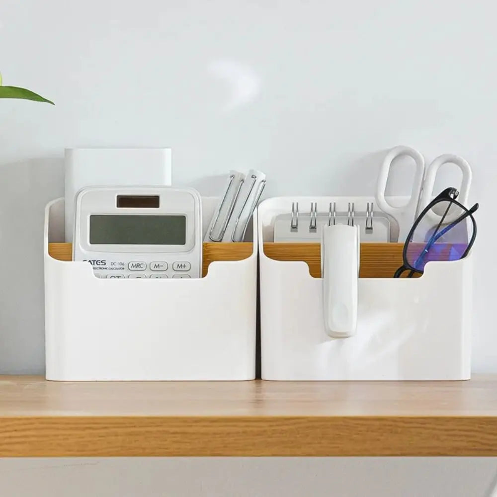 Wooden Remote Control Organizer & Desktop Storage Box