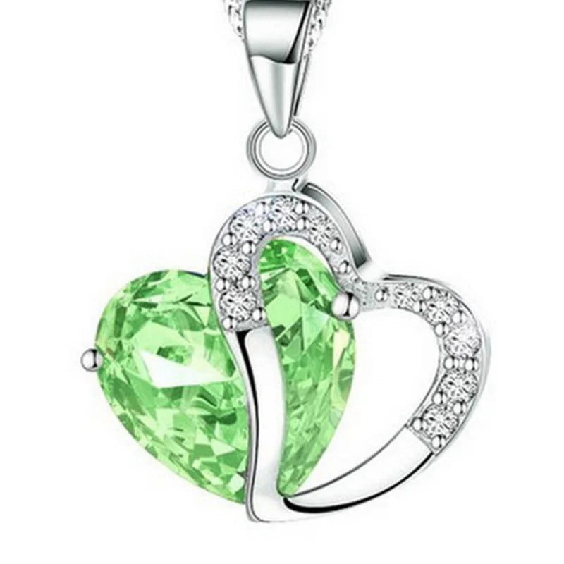 Women's Heart Crystal Rhinestone Silver Pendant Necklace