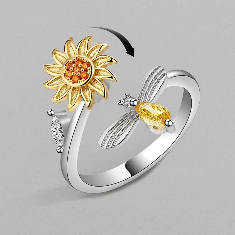 14K Gold Plated Rotatable Zirconia Ring – Women's Fashion