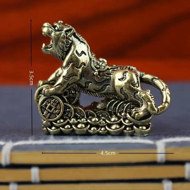 Brass Tiger Desktop Statue | Chinese Zodiac Metal Sculpture