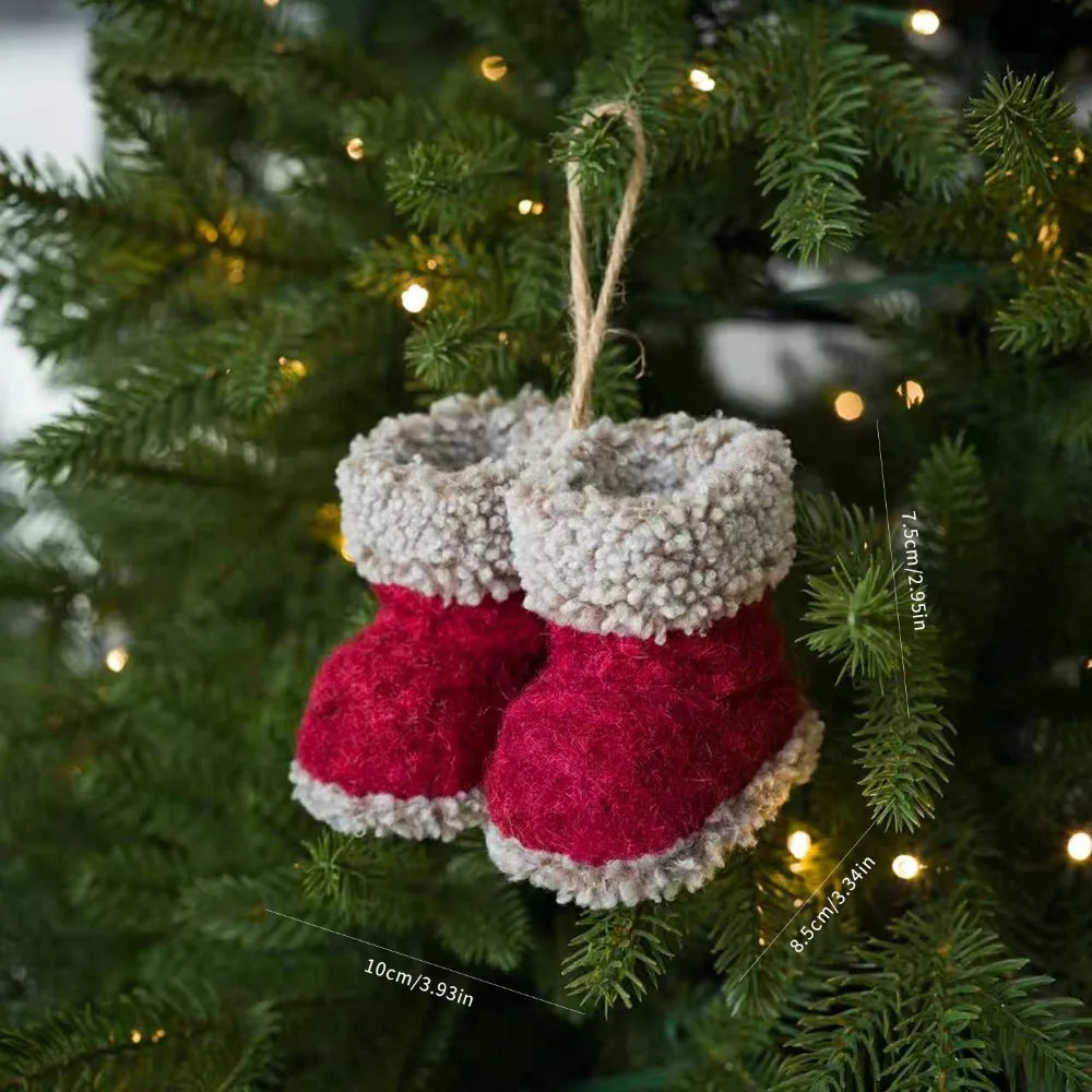 Knitted Plush Christmas Boot Ornament Pendant Pair | Mini