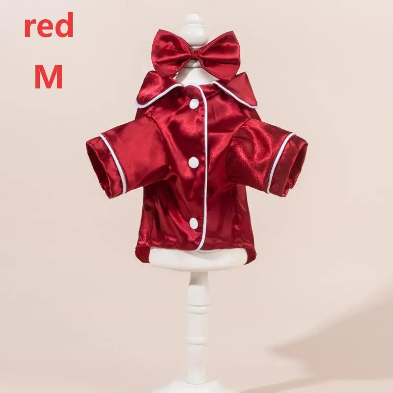 Satin Dog Pajamas Set with Bow Headband | Soft Pet Sleepwear