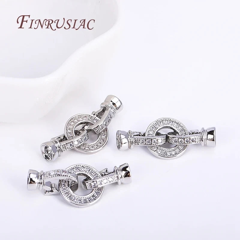 Rhodium Gold Plated Zircon Round Connector Clasp – DIY Necklace