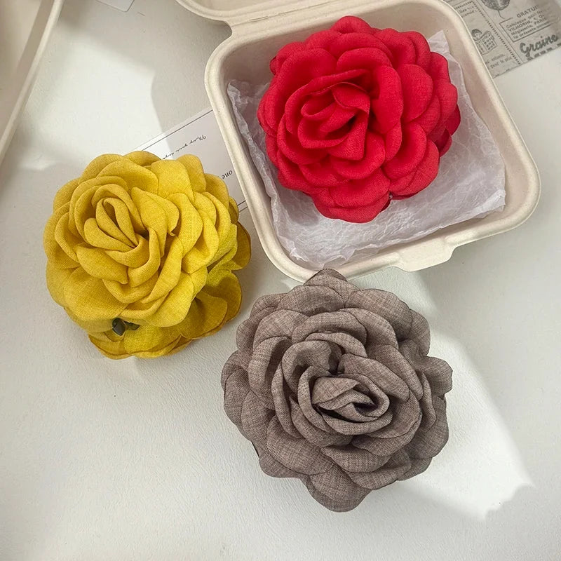 Leopard Print Fabric Rose Flower Hair Claw Clips for Women