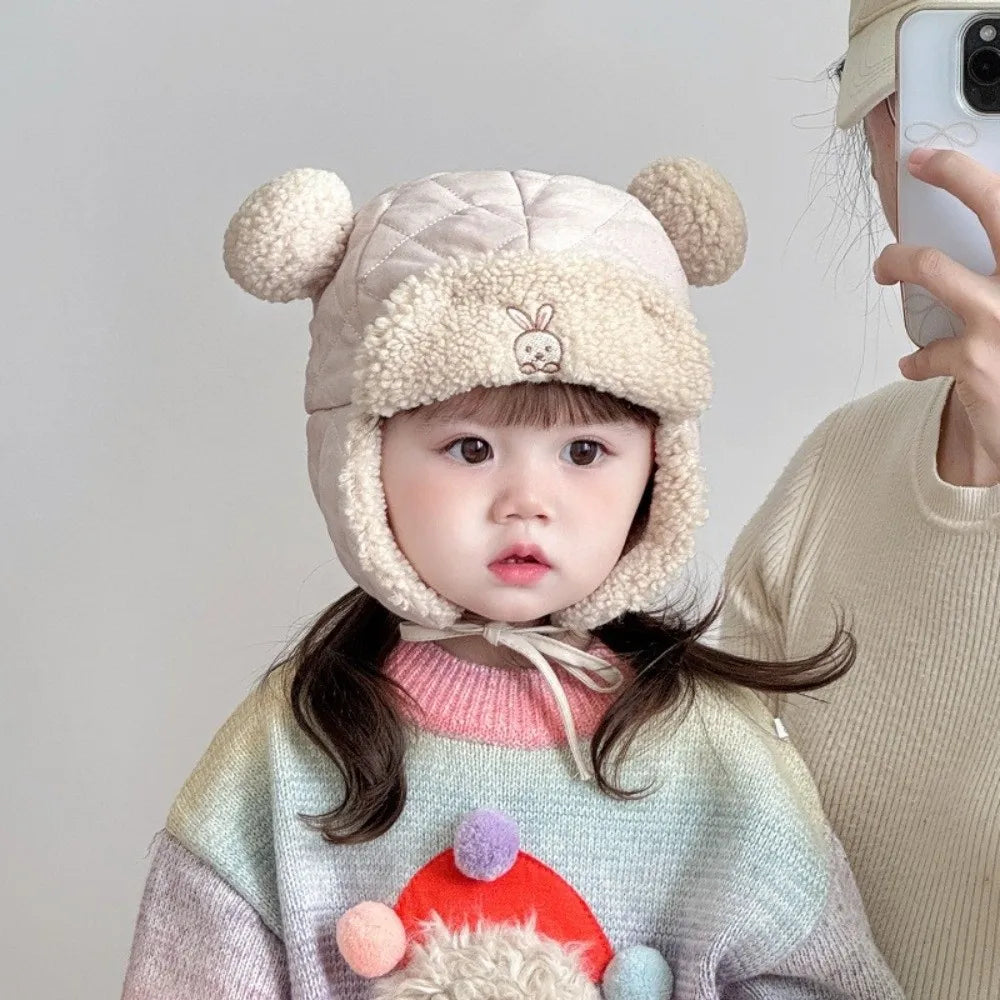 Toddler Lamb Fleece Ear Flap Beanie – Windproof Winter Hat