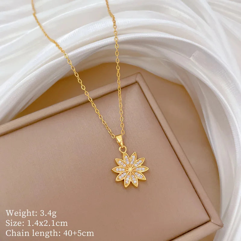 Women's Minimalist Flower Pendant Choker Necklace – Gold