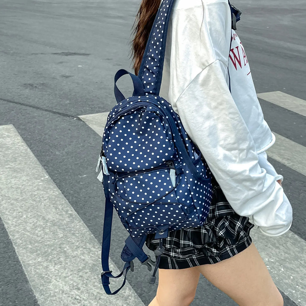 Korean Polka Dot Mini Backpack – Cute Student & Travel Bag