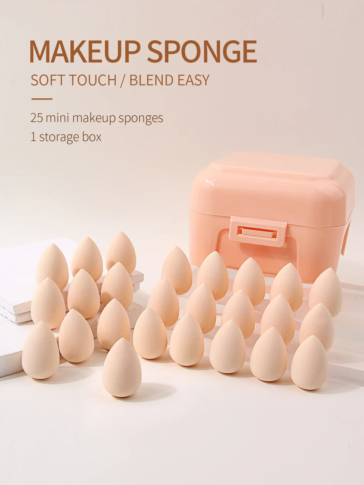 25Pcs Mini Makeup Sponges Wet & Dry with Storage Case