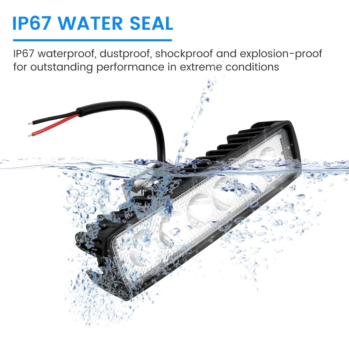 18W 12V LED Work Light Bar – IP67 Waterproof 6000K Flood Spot