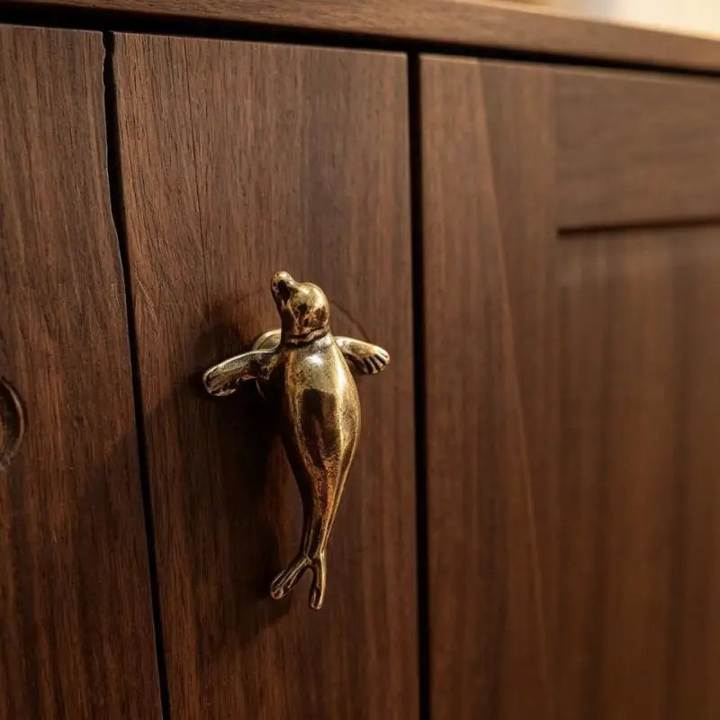 Solid Brass Seal Cabinet Knob – Vintage Antique Brass Finish