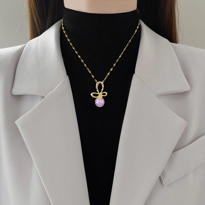 Mermaid Butterfly Knot Pendant Necklace – Gold Stainless Steel