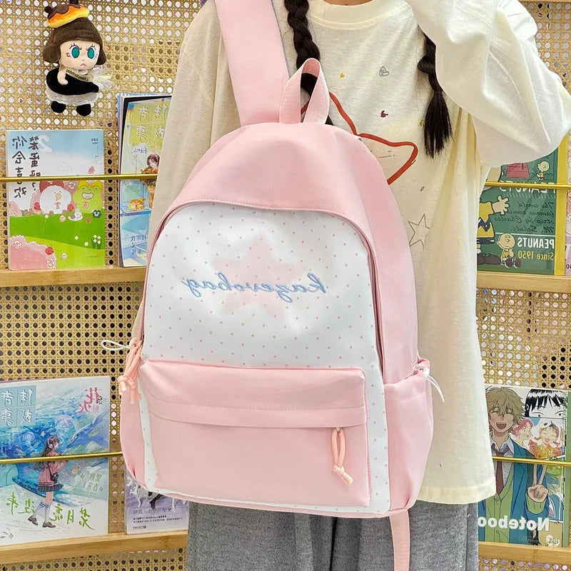 Korean Polka Dot School Backpack for Teen Girls | 20–35L