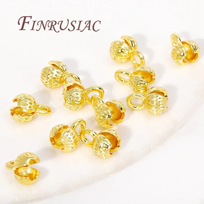 18K Gold Plated Brass Cord Ends 4/5.5mm Clam Shell Crimp Bead Tips