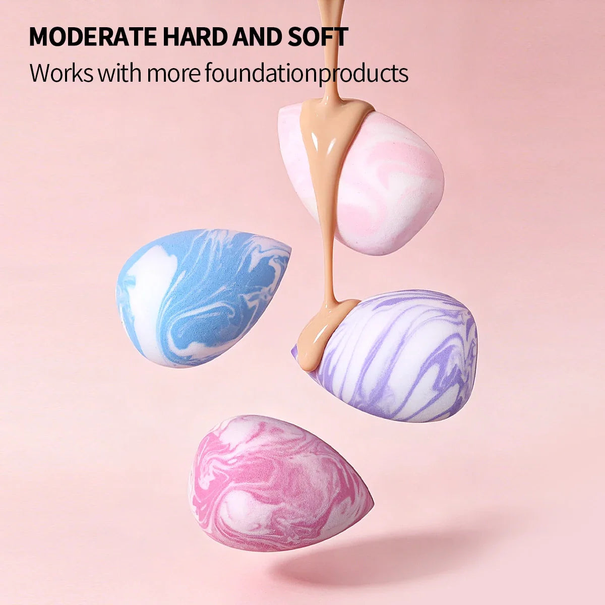 4-Piece Marble Print Makeup Sponge Set – Wet & Dry Puff