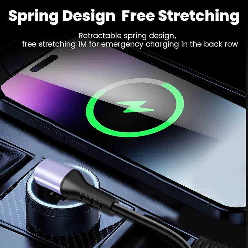 66W USB-C Spring Coil Fast Charging Cable – Type-C, 6A