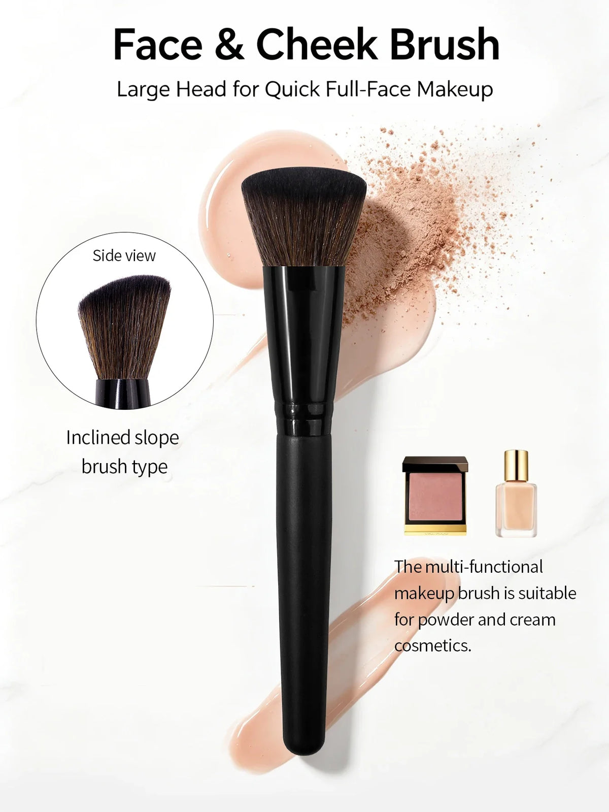 Angled Foundation Brush – Synthetic Bristles, Multi-Use Face