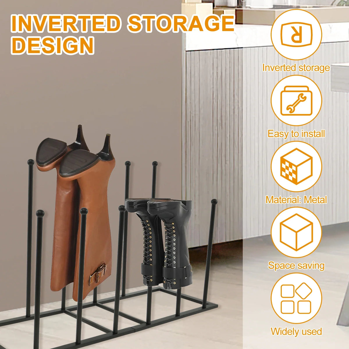 Free Standing Metal Boot Rack – Holds 6 Pairs, Black & White