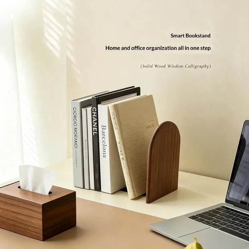Walnut Wood Bookend Desktop Book Stand – Home Office Organizer